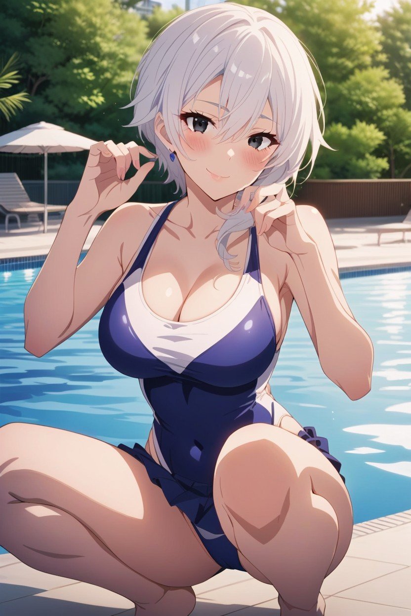 Embarrassed , Black Eyes, Swimsuit Hentai AI Porn