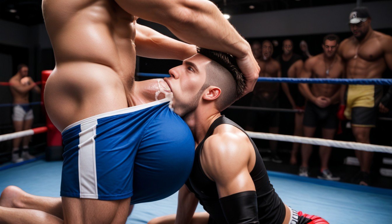 Shirtless, Wearing Shiny Blue Satin Loose Sprinter Shorts, Sucking Cock Through ShortsPorno IA Gay