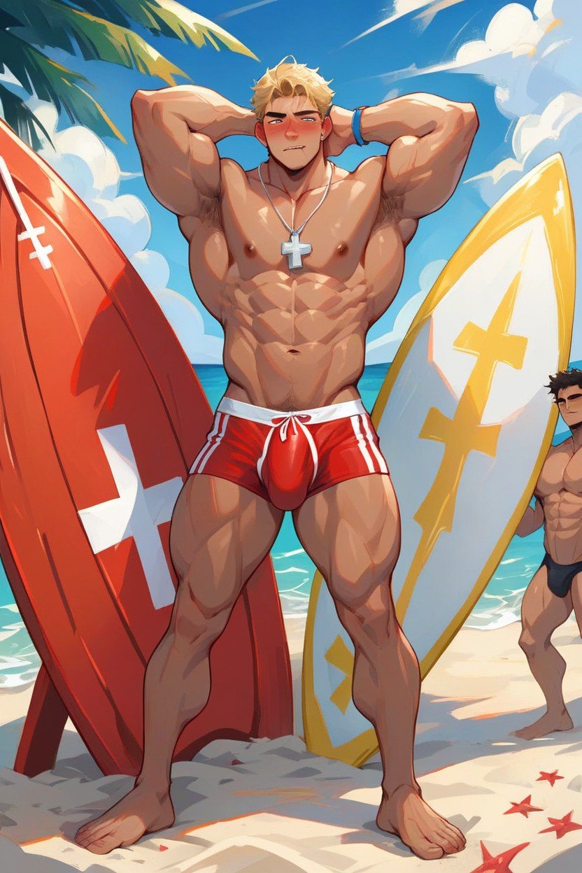 両手を上げる, Tanned Skin, Life GuardゲイAIポルノ