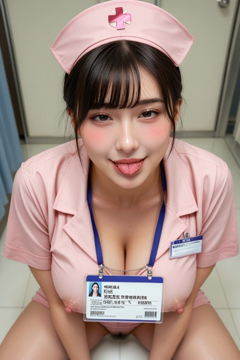 Large Labia Lips, Wearing Pink Nurse Shirt, Wet Pussy Pornografia asiática com IA