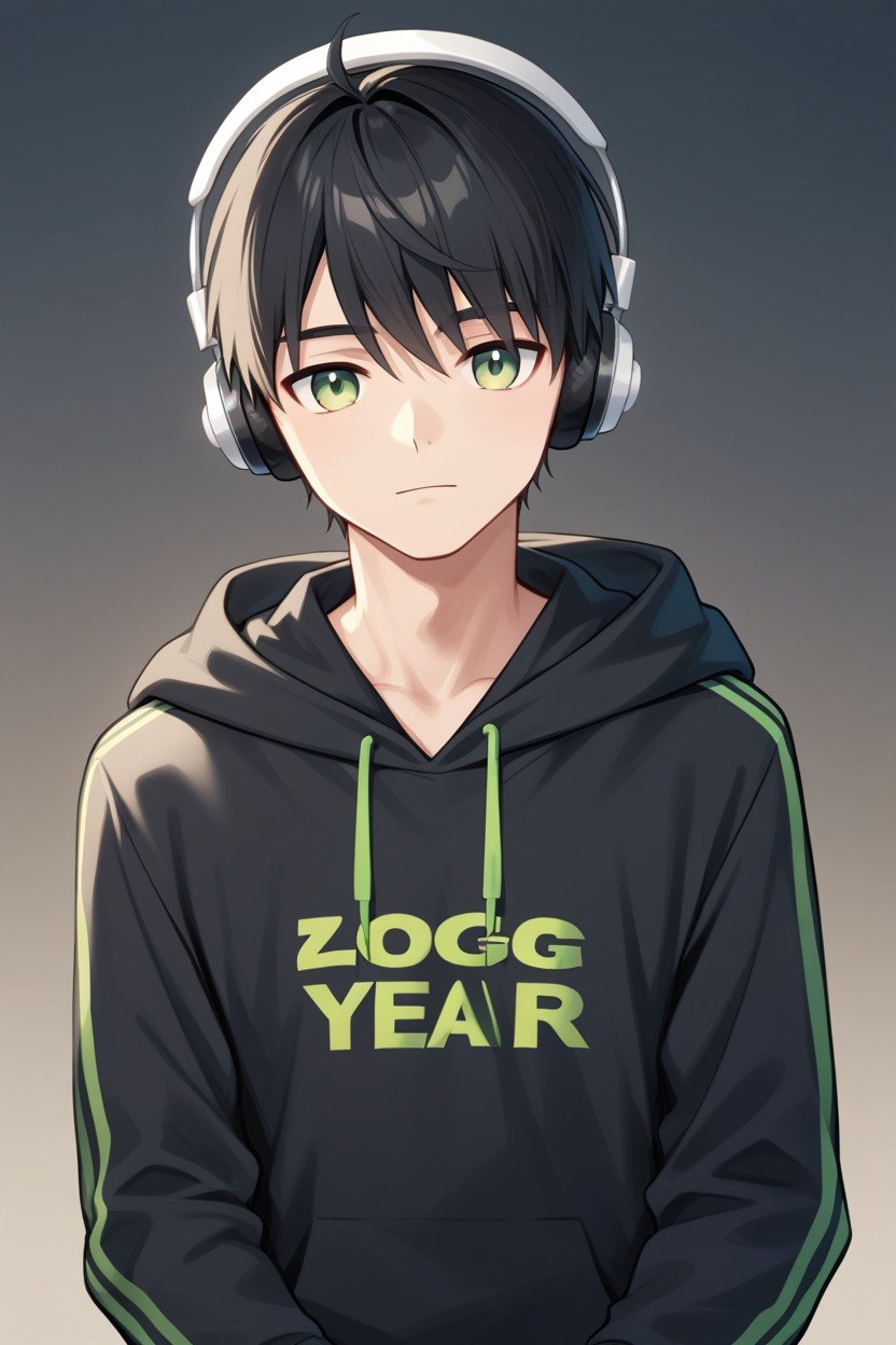 Green Eyes, Black Hair, Headphones AI Gay Porn