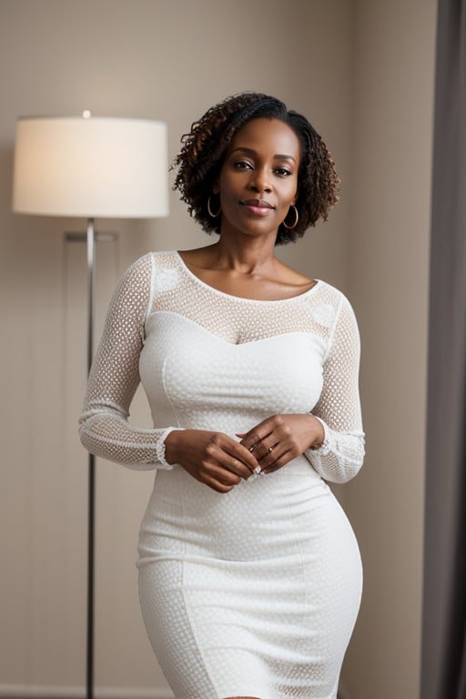 African, 50+, White Long Sleeves Hollow Armpit Dress Asian AI Porn