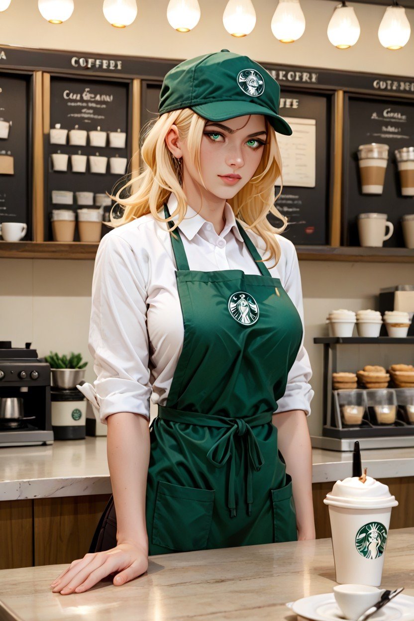 Green Baseball Cap And Apron, About Cm, A Barista Woman In A Cozy Coffee Shop I Am Of Average Height 헨타이 AI 포르노