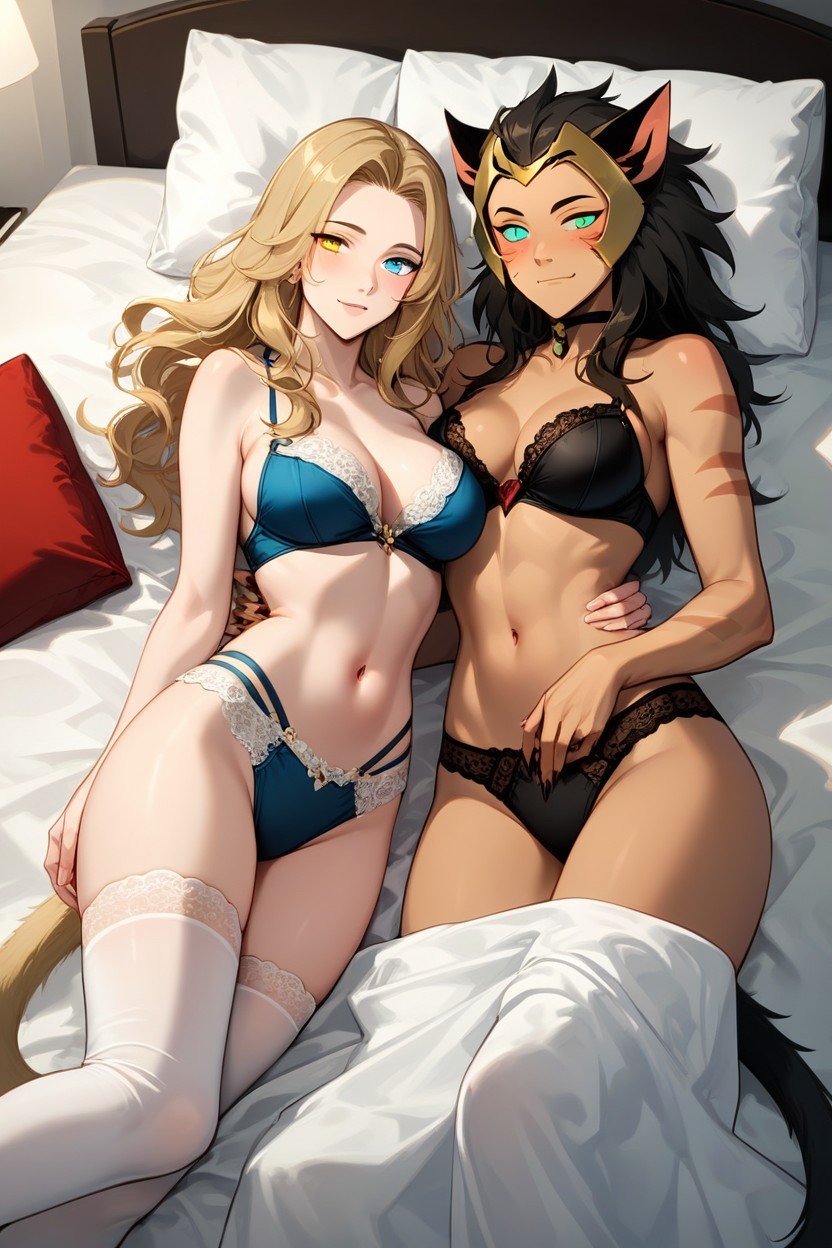 A Front Wide Angle View, Catra Is A Character From The Animated Series Shira Ra And The Princesses Of Power Her Left Eye Is Turquoise And Her Right Eye Is Yellow, Modelo Hentai IA pornografia