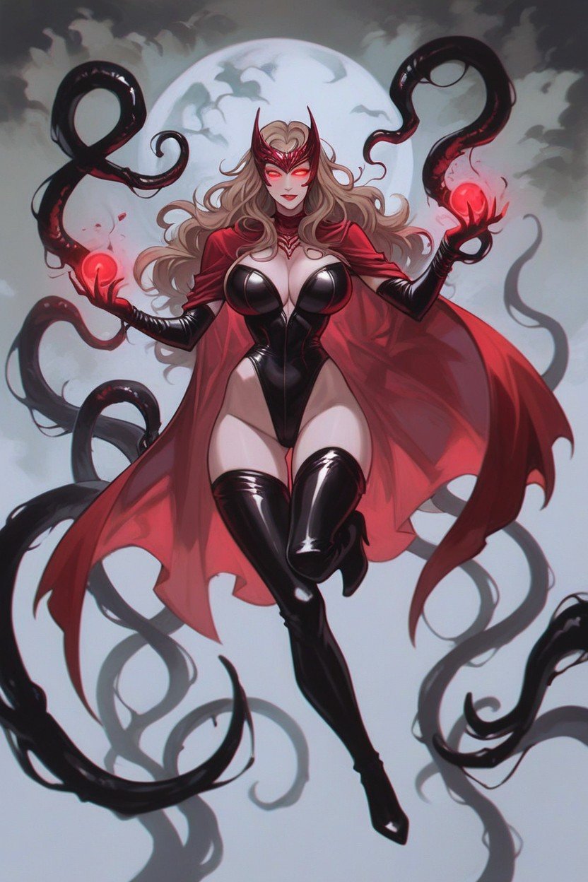 Red Headpiece, Scarlet Witch Outfit, Glowing Eyes Hentai IA pornografia