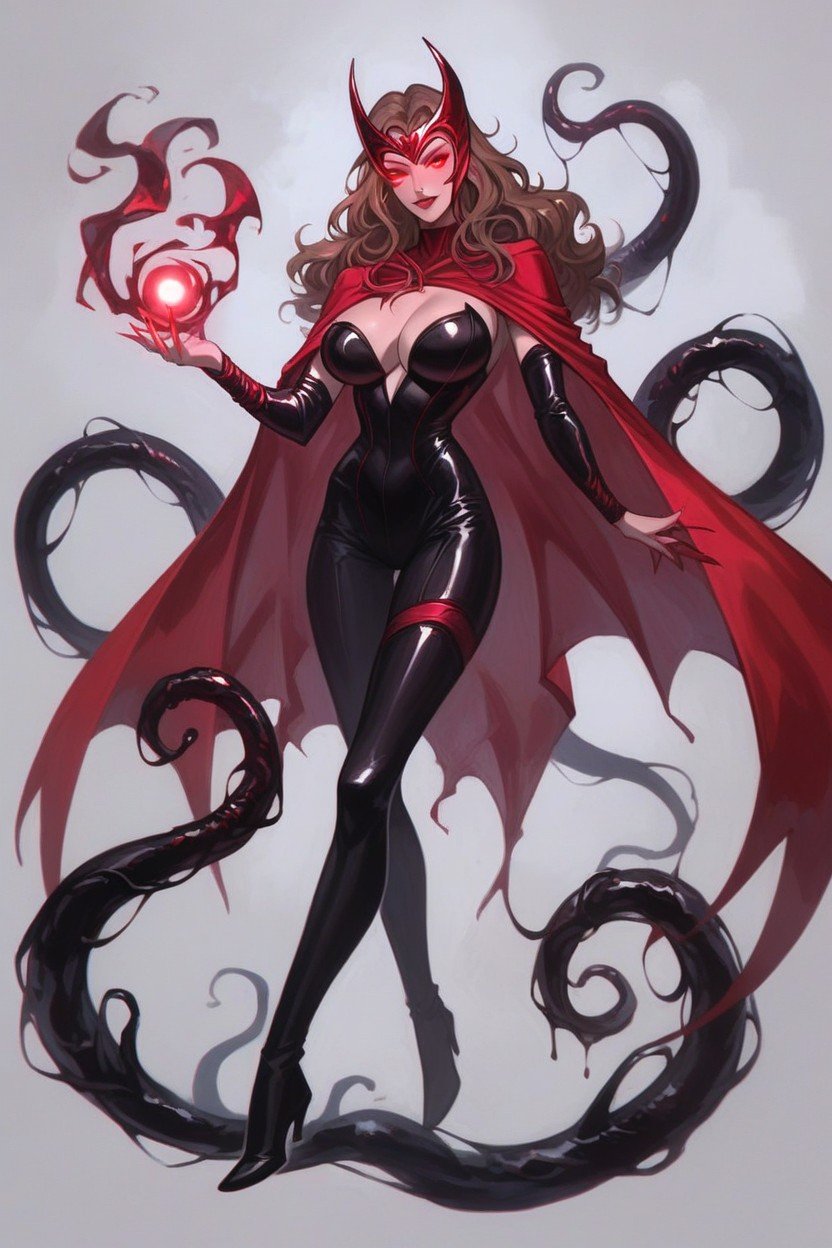 Black Tentacles Comes Out Of Her Back, Red Eyes, 乳溝AI黃漫