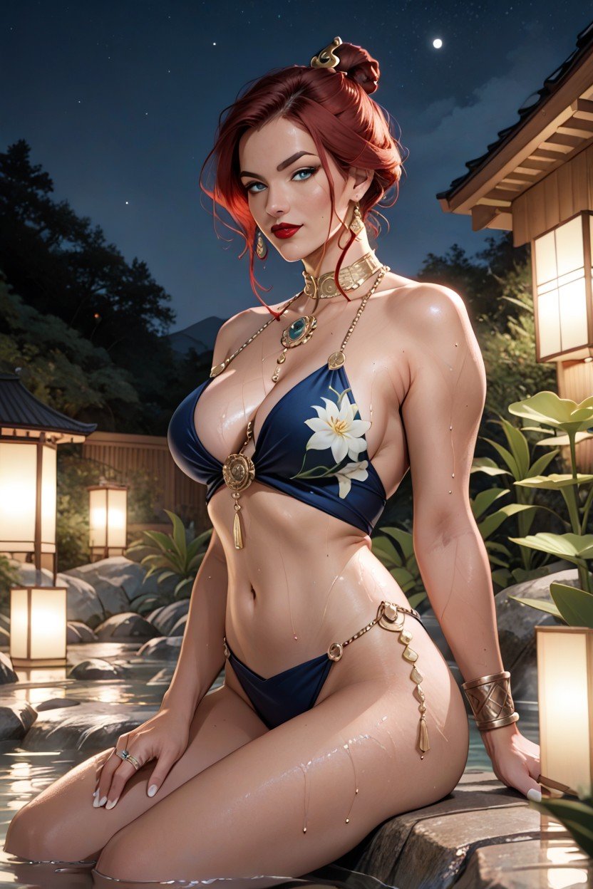 Jewelery, Red Hair, Wet Skin Hentai IA pornografia