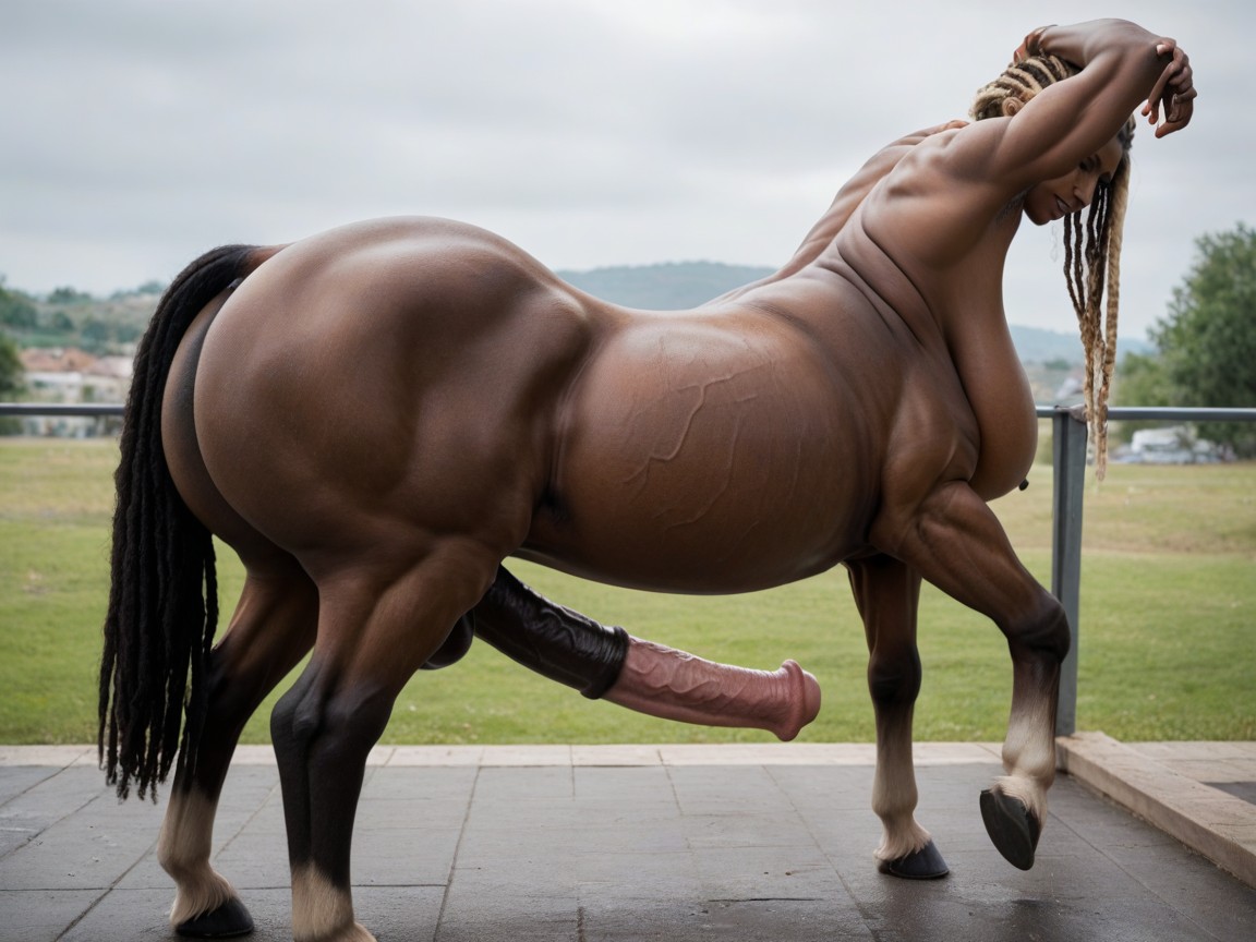 Braços Levantados, Large Cockcentaur Body White Fetlocks, Gigantesco Pornografia gay com IA