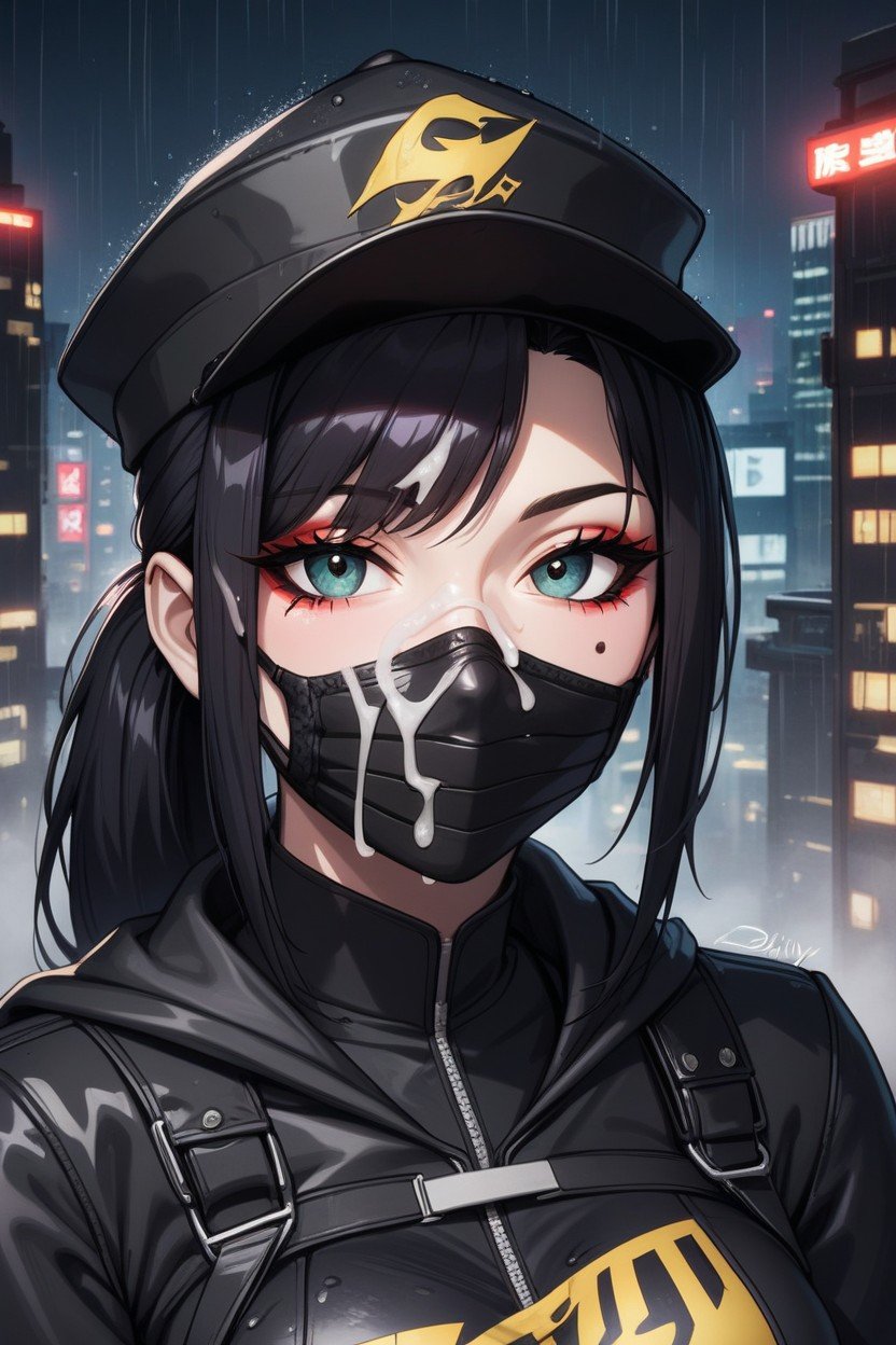 Woman Wearing A Black Cap, Cámara Ojo De Pez, Cum On Cap Hentai IA