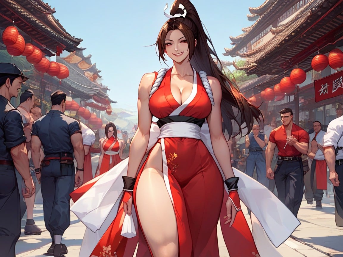 Mai Shiranui From King Of Fighters, Many People Around, Posing 헨타이 AI 포르노