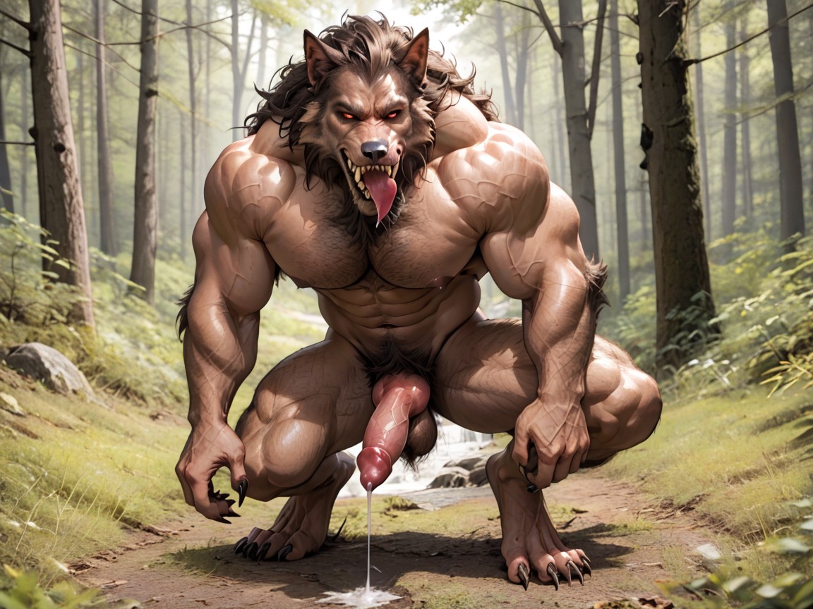 Anthro Knot That Fully Visible, The Werewolf Penis Is Red, And Moist Human Has A Hand On The Werewolf Penis Porno gay IA