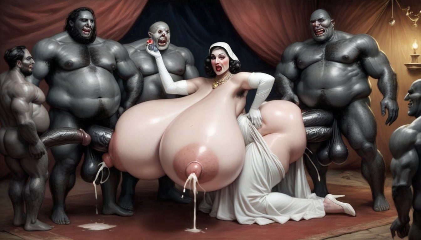 Monster Gangbang, Shocked, Sucking Gigantic Monster Cock AI Porn