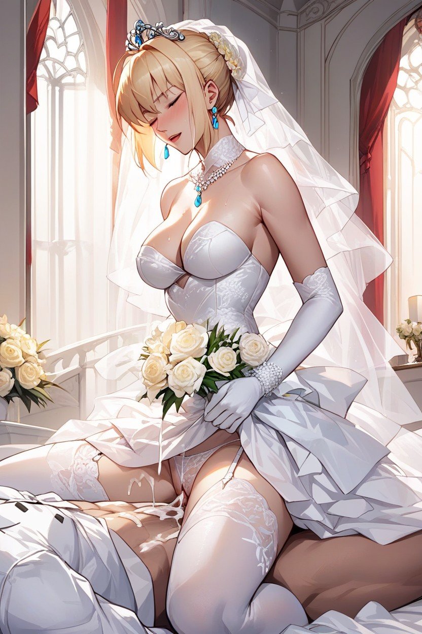 Cowgirl, White Man, Wedding Dress AI黄漫