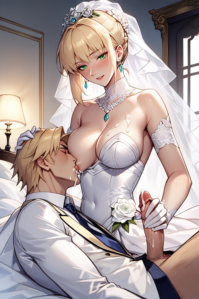 Cum Dripping, Bedroom, Wedding Dress Hentai IA