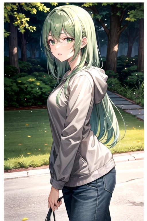 Regarder Le Visualiseur, Gray Oversized Hoodie, Green Eyes Porno IA Hentai