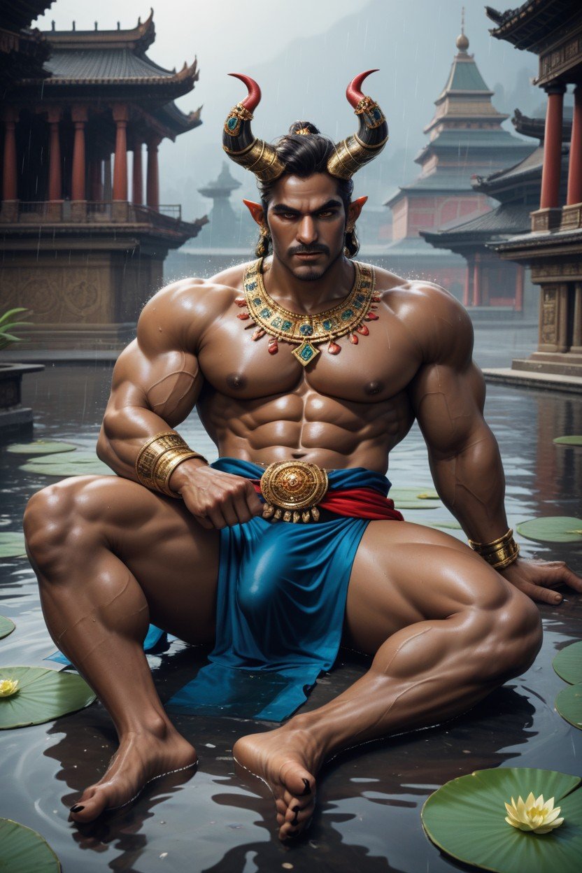 Temple, Bodybuilder, Side View AI Gay Porn