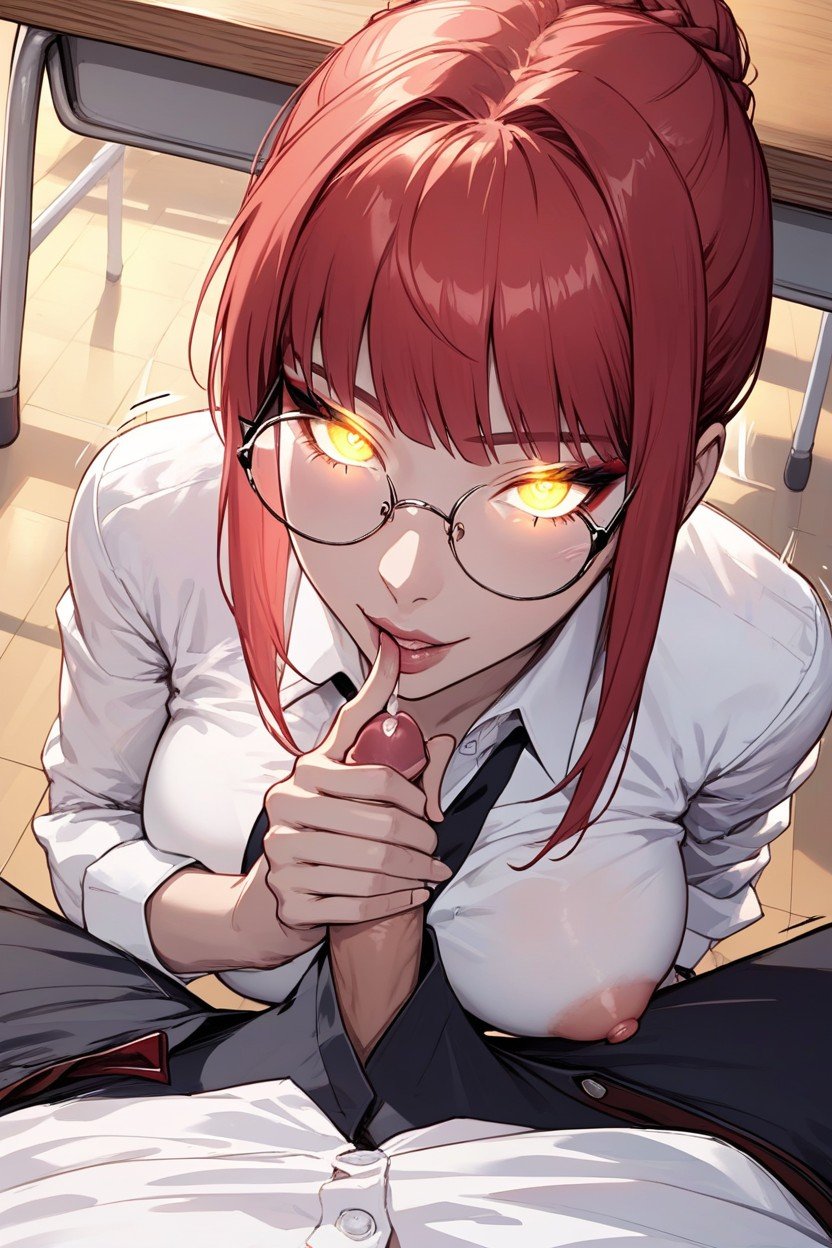 Round Glasses, Pursed Lips, Glowing Eyes Hentai AI Porn