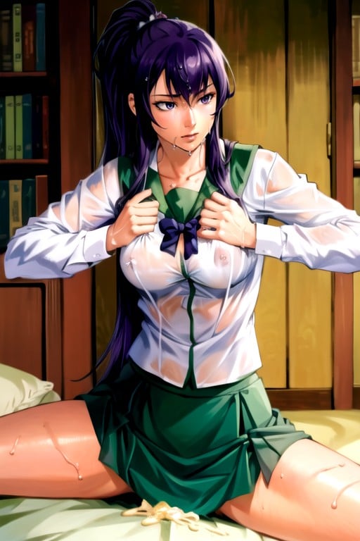 Purple Hair, Delgada, Busujima Saeko (high School Of The Dead) Hentai IA