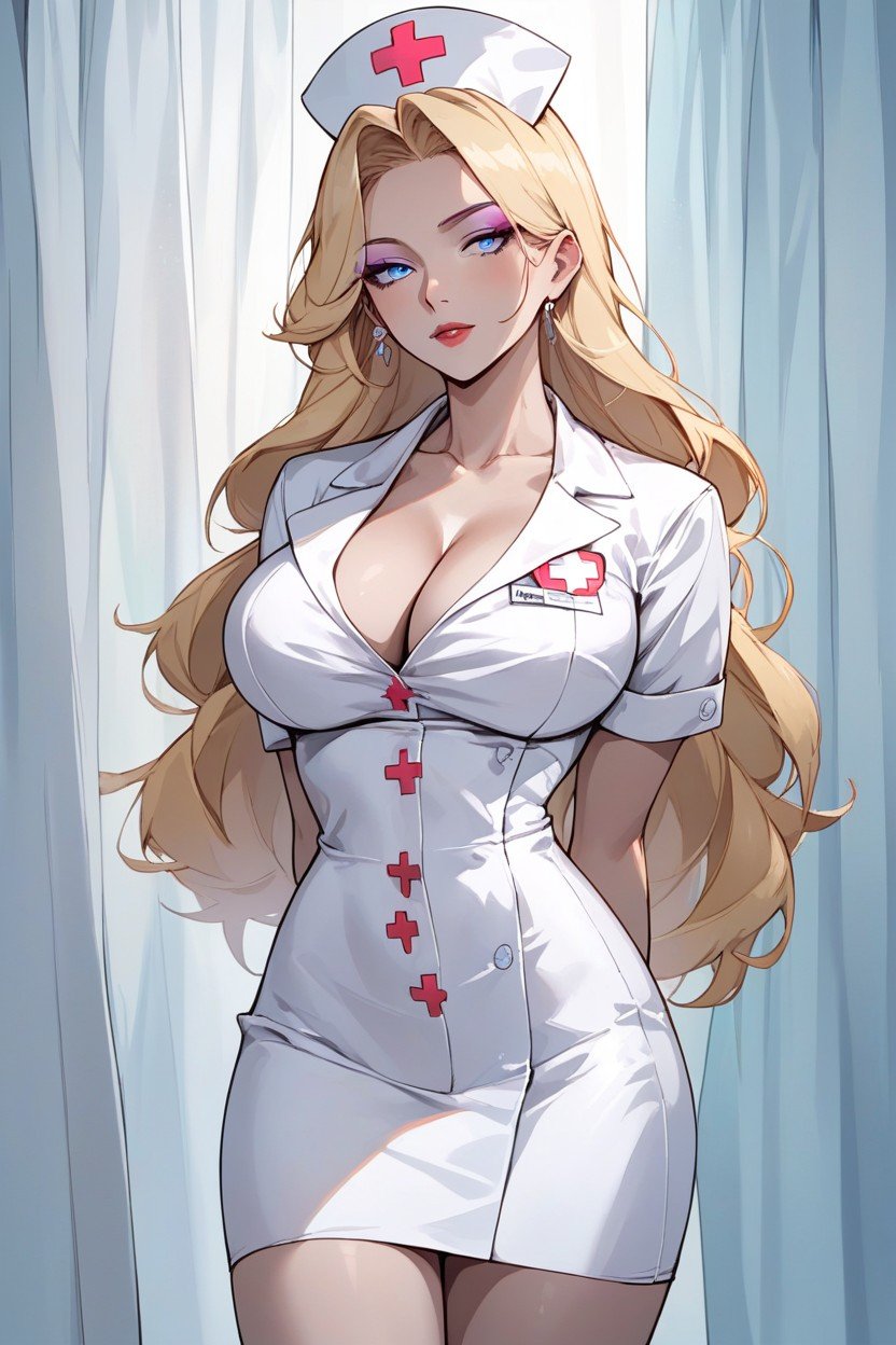 1 Persona, White Nurse Uniform With Skirt, Ojos Azules Hentai IA