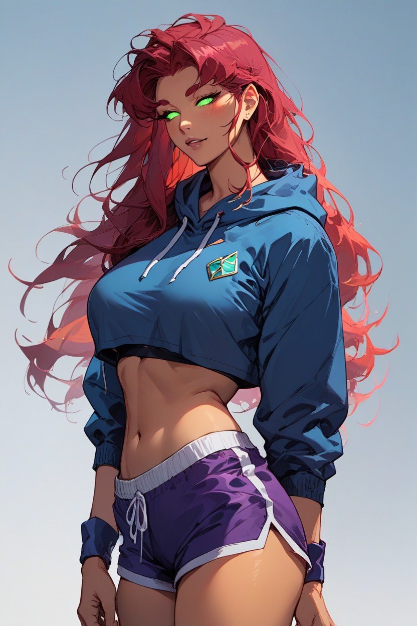 Starfire From Titans Wearing A Cropped Hoodie And Sexy Gym Shorts, 18+ Hentai AI Porn