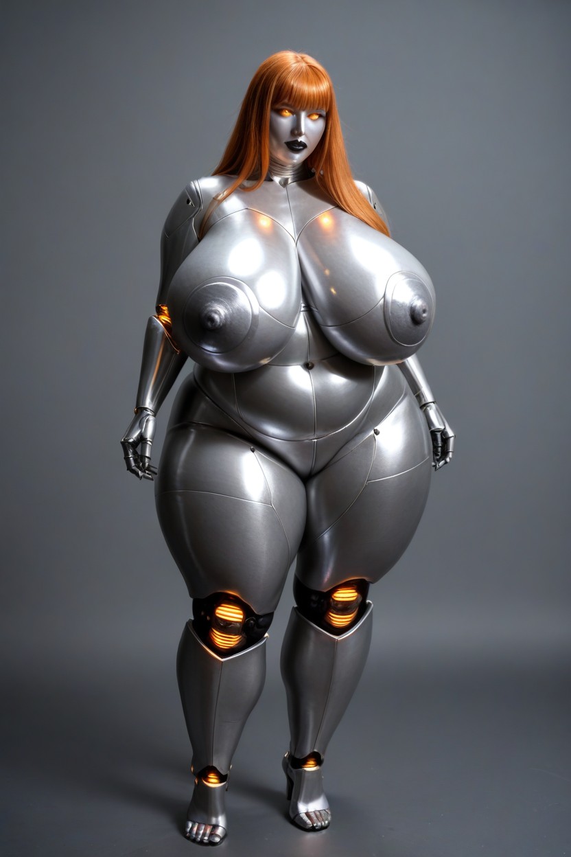 Female Robot, Metallic Breasts, Hair Bangs BBW AI Porn