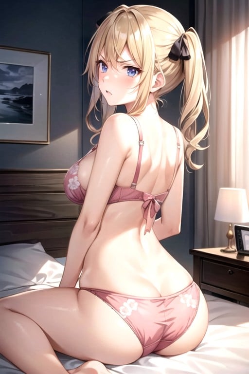 Blonde, Pink Underwear, Laying On Bed 아시아 AI 포르노