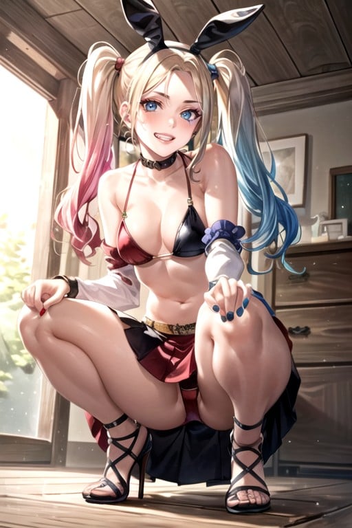 Squatting, Bunny Costume, Harley Quinn (batman) Hentai AI Porn