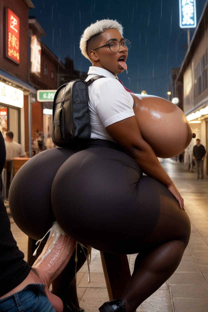 Excessive Cum, Japanese Sch Uniform Shirt, Hands Supporting Ass Cheeks BBW AI Porn