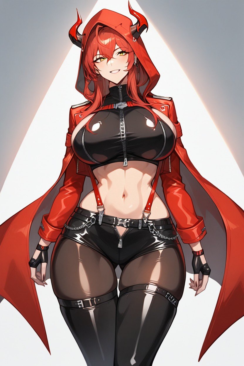 Emphasizing Her Curves A Cropped, Red Hood – Goddess Of Victory Nikkeultra-detailed Descriptionlong Red Hair That Flows Freely, 큰 가슴 헨타이 AI 포르노