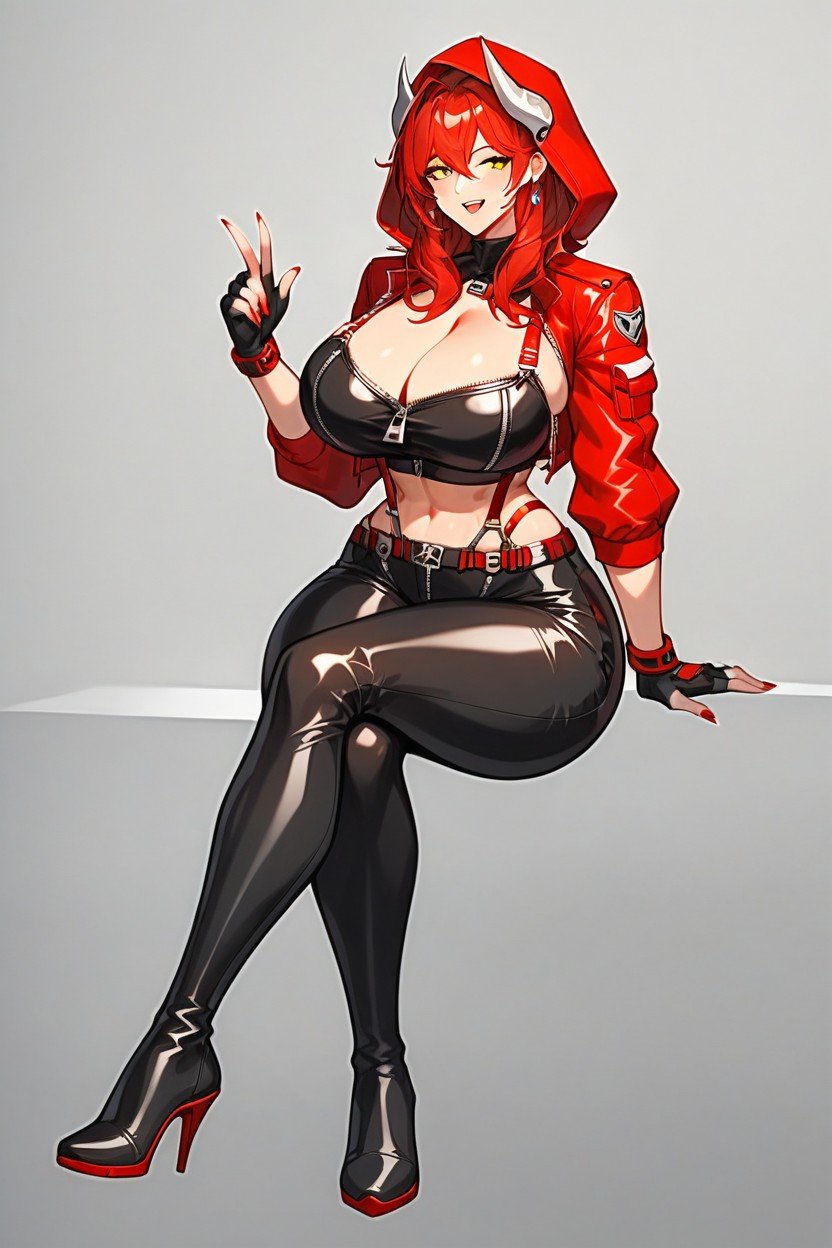 大乳, Revealing A Significant Portion Of Her Large Breasts The Latex Material Clings Tightly To Her Body, Red Hood From Goddess Of Victory Nikkeultra-detailed Descriptionsuper Long Red Hair That Flows Freely AI黃漫