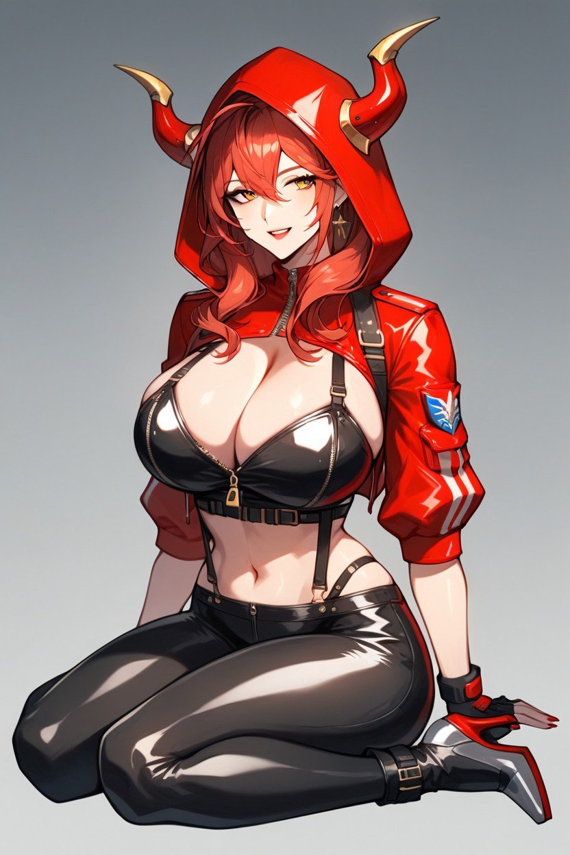 Rounded Ass, Sleek And Form-fitting Fingerless Black Gloves With Reinforced Knuckles, Red Hair Hentai AI Porn