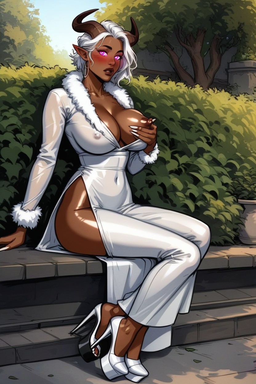 Dark Green Sequin Dress, White Hair, Hair AI Porn