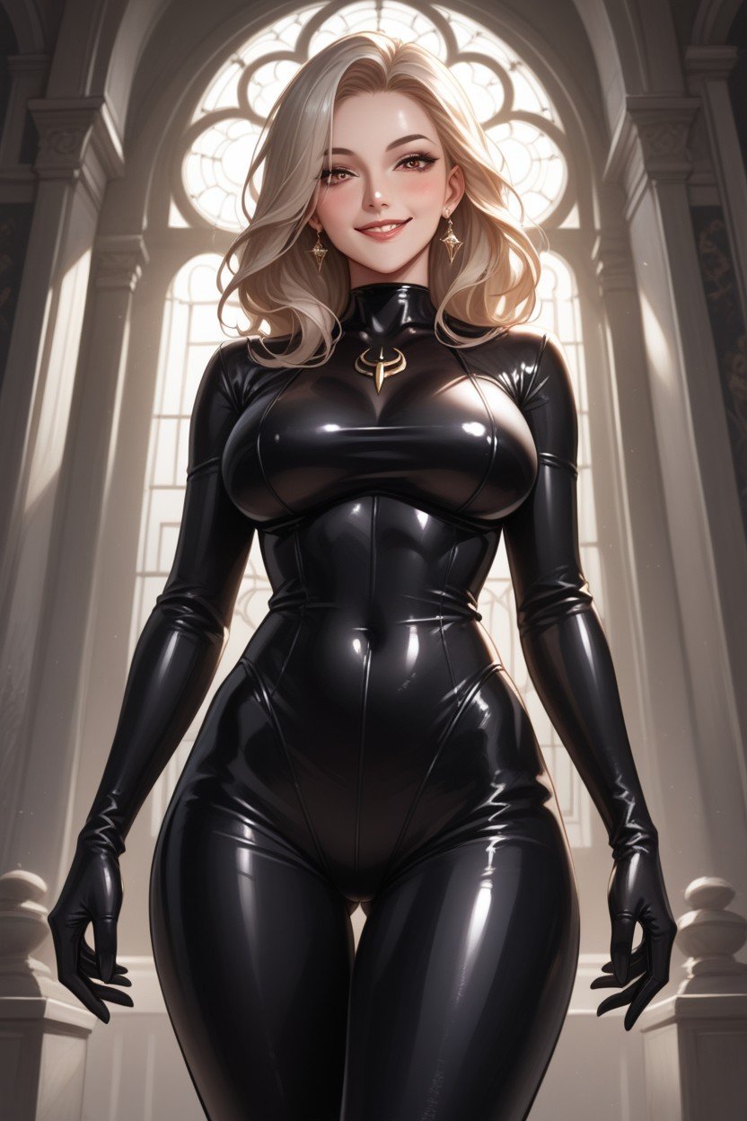 中午, 站立, Black From The Spider Man Latex Catsuit AI黃漫