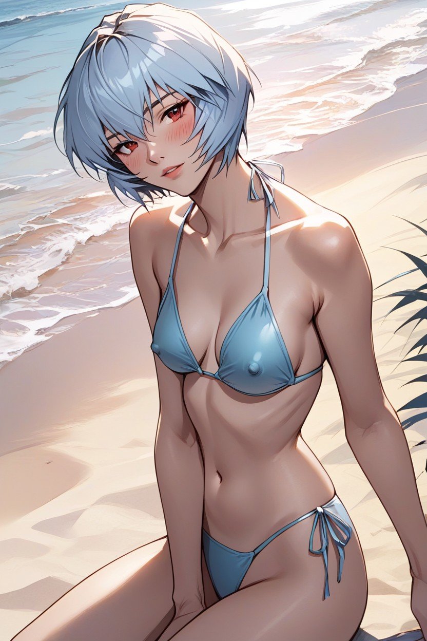 18+, Light Blue Bikini Swimsuit, Sentada Hentai IA pornografia