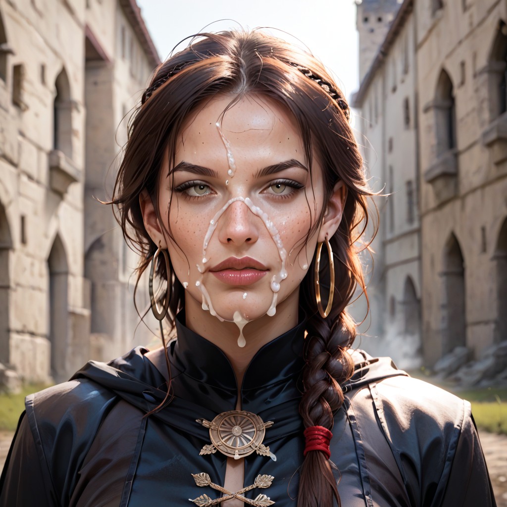 Destroyed Castle In The Background, Knight, Cum On Face AI Porn