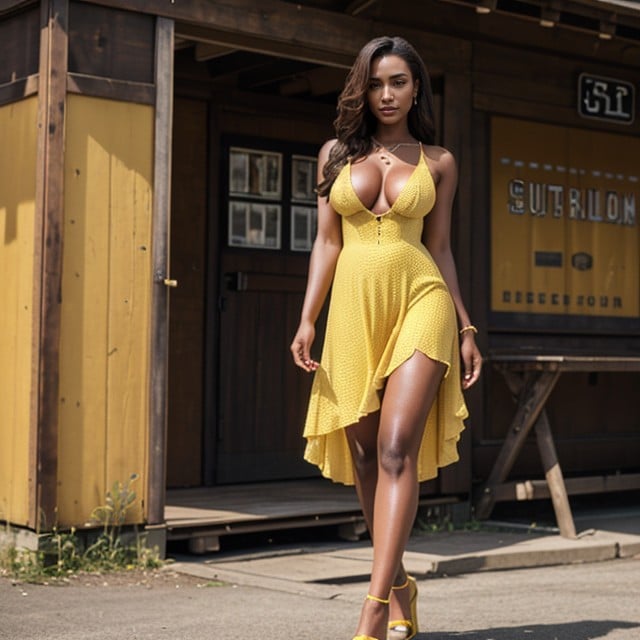 Skimpy Yellow Summer Dress, High Heels, Full Body Porno IA Gay