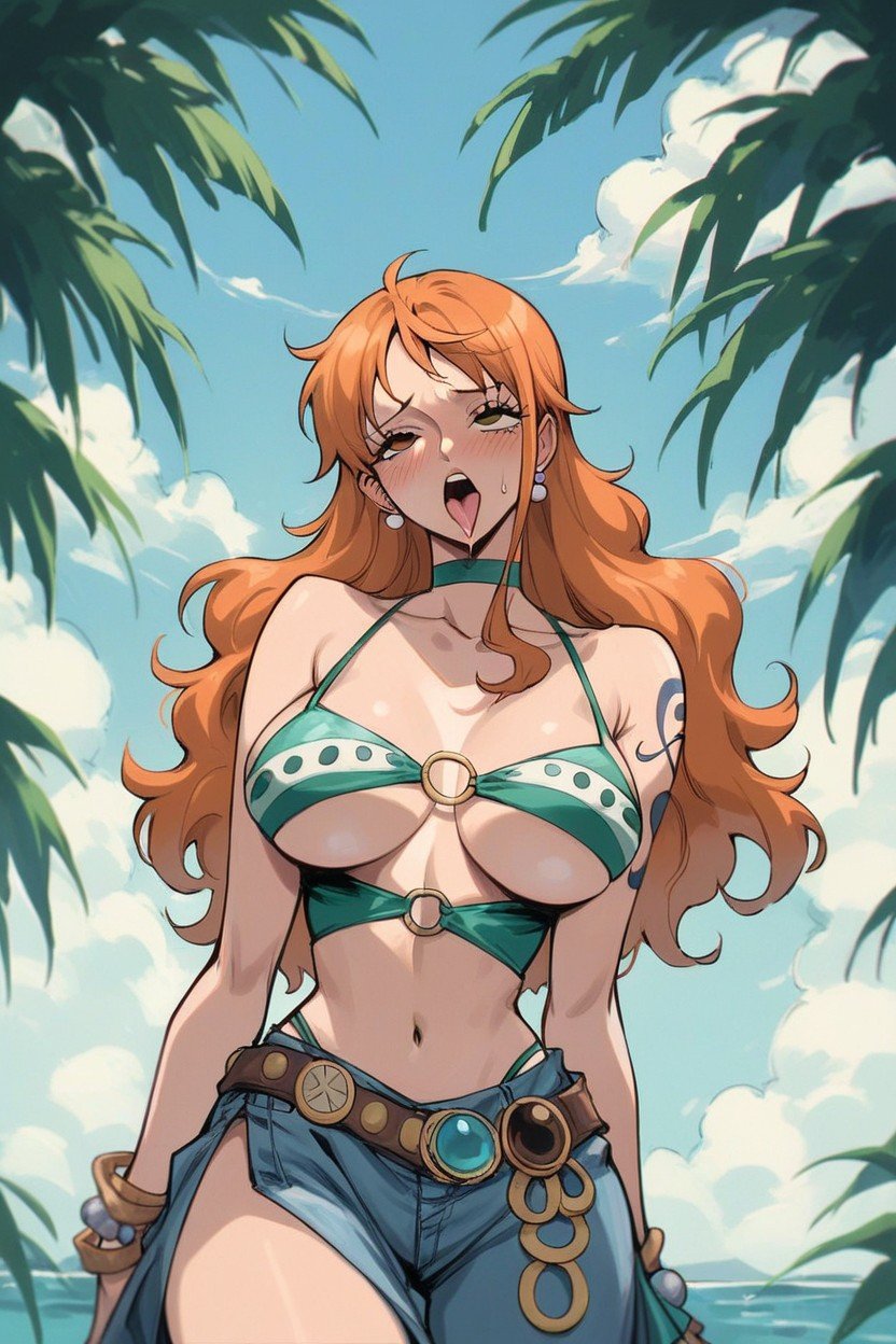 18+, Nami From One Piece Outdoors Revealing Clothes Blush Ahegao Hq AI黃漫