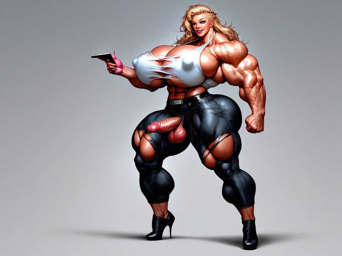 Muscular Calves, Detailed Skin, Big Breasts Porno IA transsexuelle