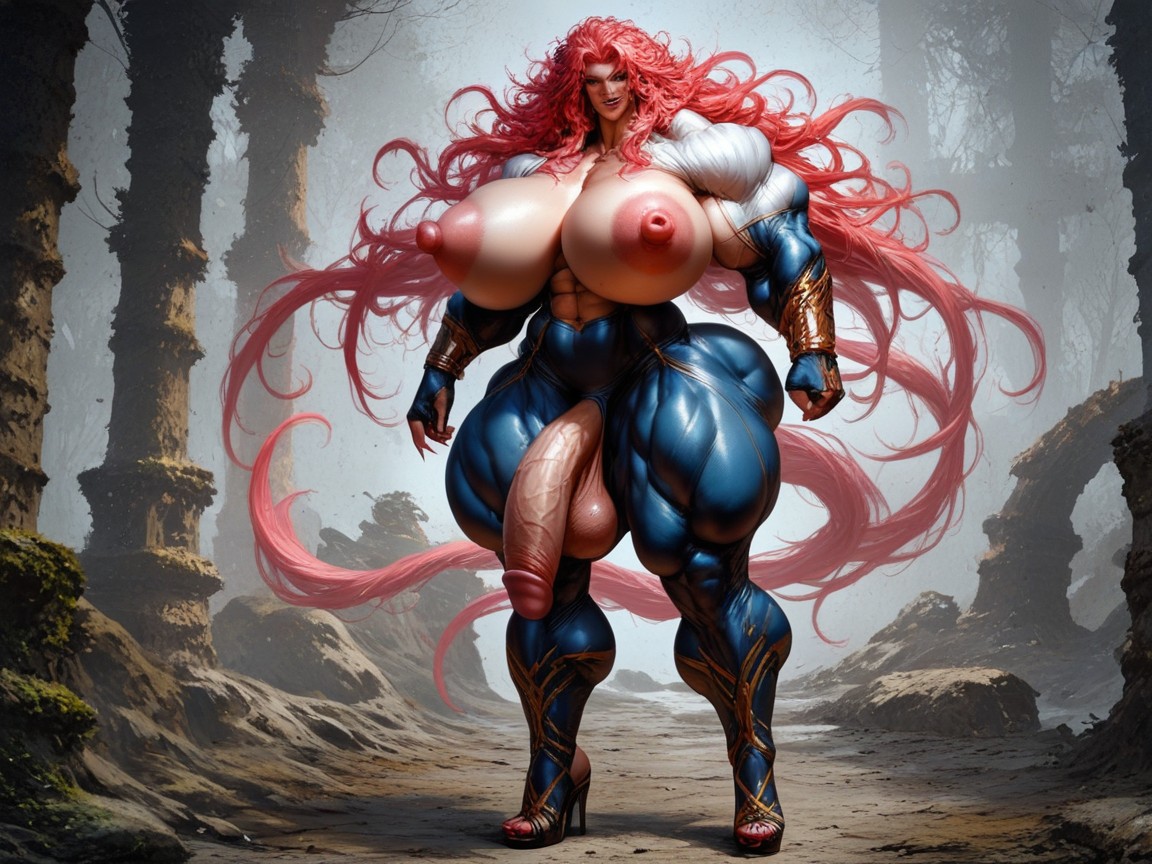 Pink Areolas, Extremely Large Calves, Extremely Large Legs Porno IA transsexuelle