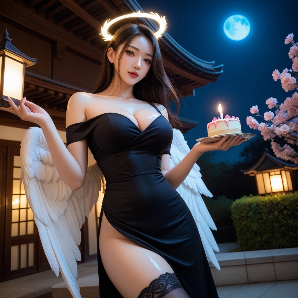 乳沟, Holding Birthday Cake With Candles, Black Prom Dress AI国产黄片