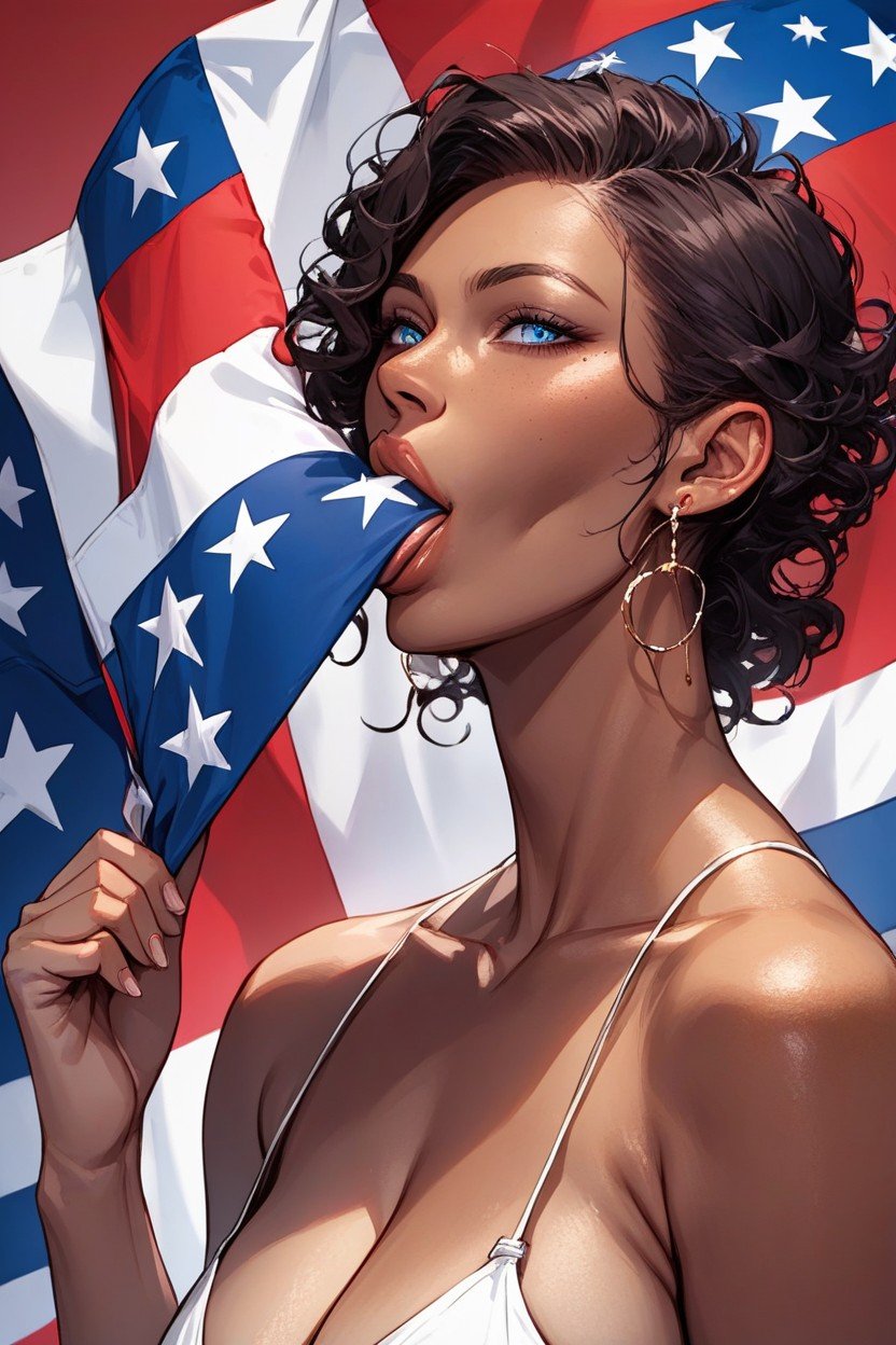 S America Background, Cabelo Curto, Large Blue Eyes Hentai IA pornografia