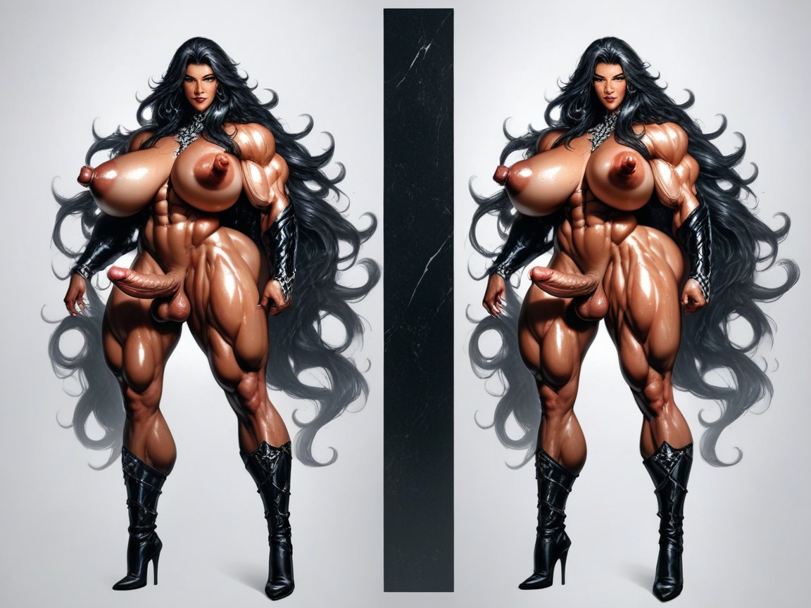 Huge Large Thick Nipples, Ultra Long Hair, 塗油的皮膚 人妖AI黃片