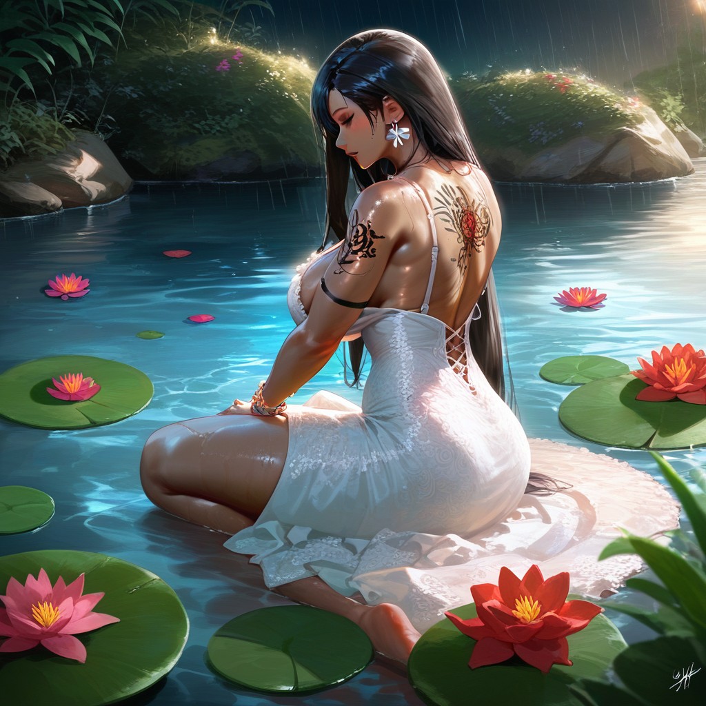 Red Long Summer Dress, Dance, Wet AI Porn