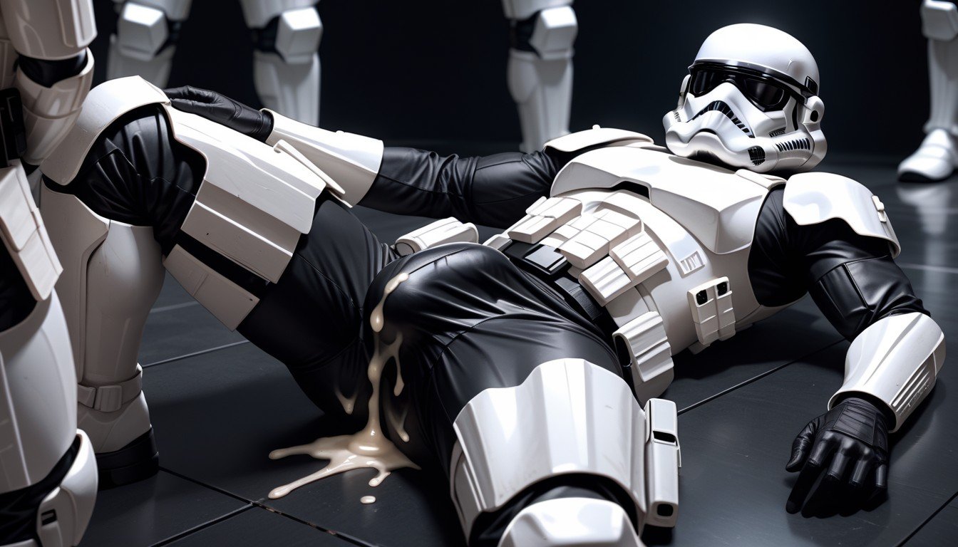 Ass In Black Tight Shiny Clothes, Cum Through Crotch Bulge, Stormtrooper Pornografia gay com IA