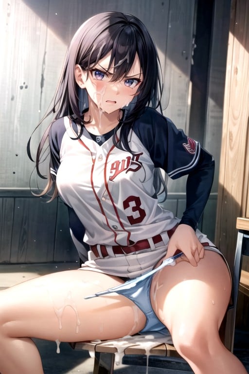 Baseball Uniform, Pulling Down Panties, Sitting Down Legs Spread AI Gay Porn