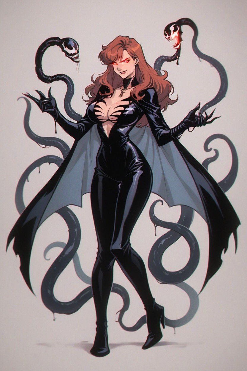 Symbiote Cover Some Parts Of Body, Tentacles Wrapping Her, Venom Symbiote On Some Parts Of Shirt Porno IA Hentai