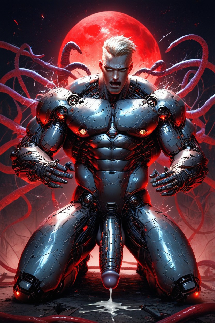 Tentacles Wrapped Around Arms And Legs, Red Moon, Eerie AI Gay Porn