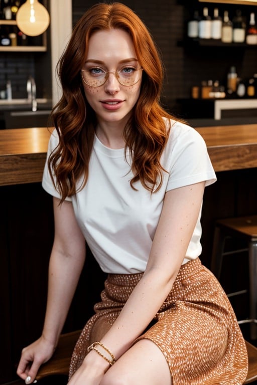 Jewelery, Black Round Glasses, Long Skirt 아시아 AI 포르노