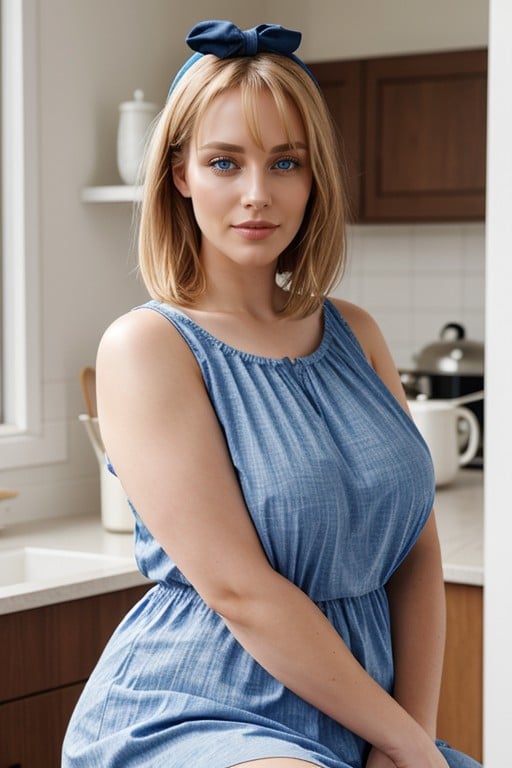 Straight Hair, Blue Cotton Summer Dress, Housewife Hentai IA pornografia