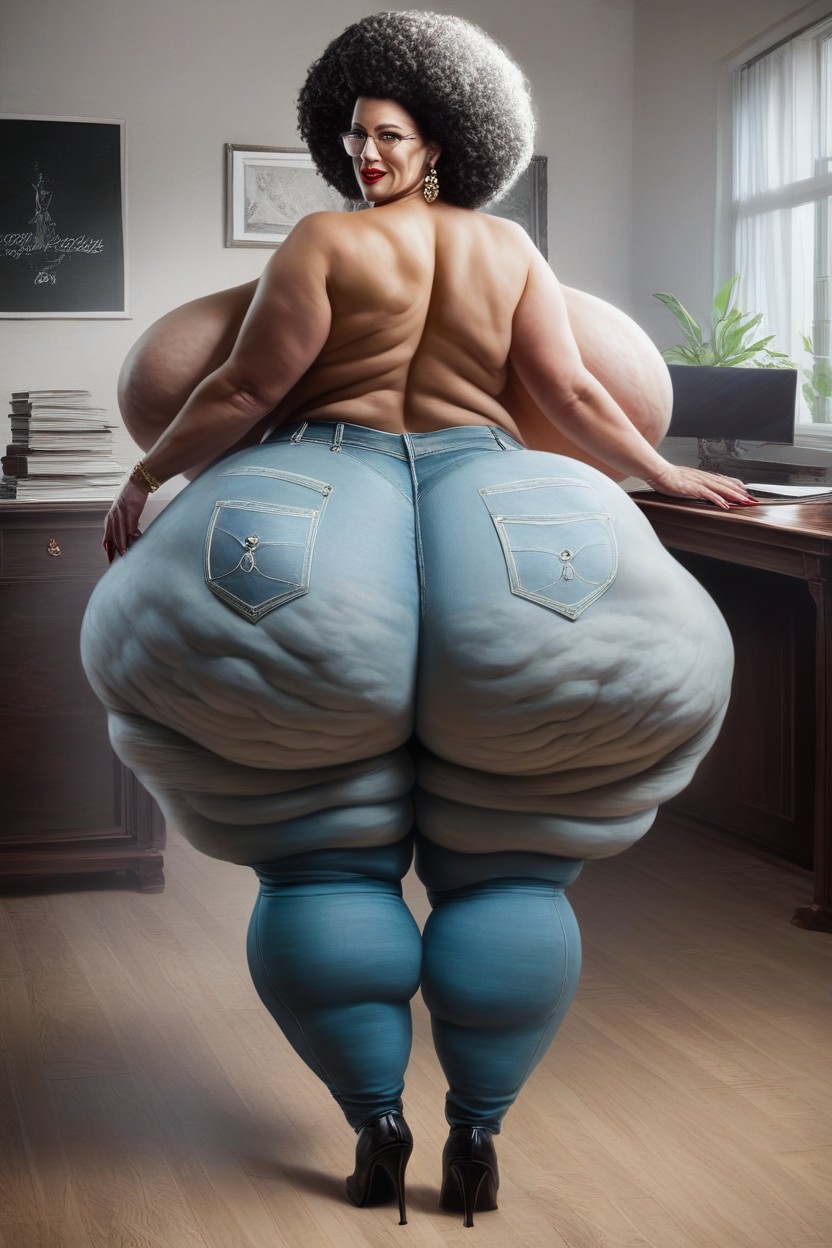 Disproportionately Large Ass, Gray Hair, Thick Thighs AI Porn